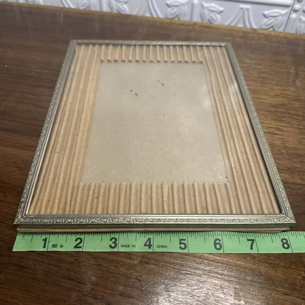 Vintage Metal Picture Frame Glass Easel Gold Tone Ornate Design 8x10 MCM Decor
